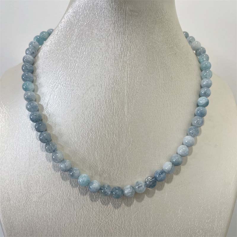 Yoga Health & Fitness Center - 8MM Aquamarine หยกสร้อยคอหินธรรมชาติสีฟ้าลูกปัดเครื่องประดับ Health Care อัญมณีป้องกัน