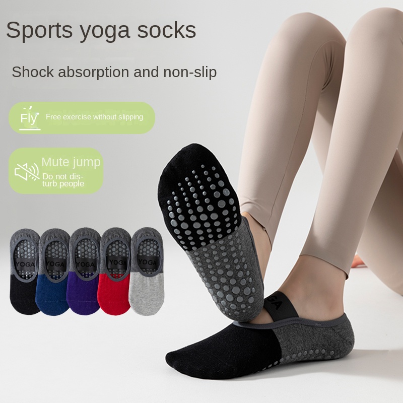 Fitness Of Yoga - ถุงเท้าโยคะมืออาชีพข้ามพรมแดน 5 คู่, ถุงเท้าฝ้ายแบบมีสายรัดซิลิโคนกันลื่นสำหรับพิลาทิส ฟิตเนส และเต้นรำ