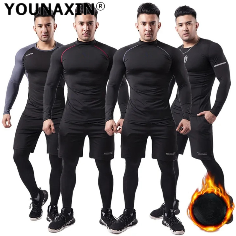 Yoga Fitness Training - ชุดกีฬาผู้ชาย 3 ชิ้น ผ้าพลัฌ อุ่นสบาย เสื้อยืดกันหนาว