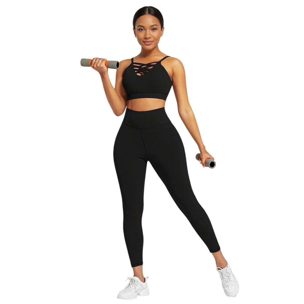 Fitness Of Yoga - ชุดโยคะฟิตเนสสำหรับผู้หญิง 3 ชิ้น - ชุดออกกำลังกายแขนยาว เสื้อฮู้ดครอป