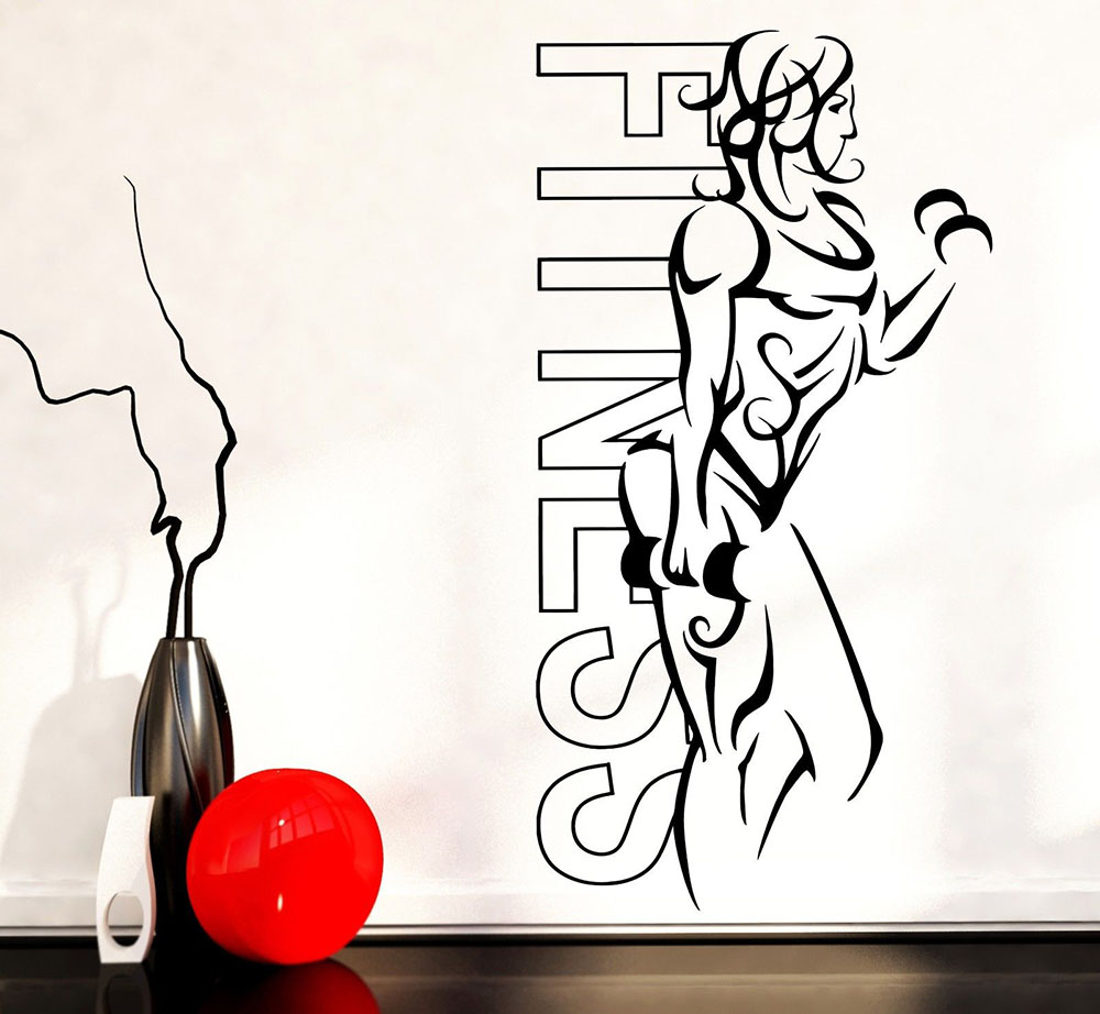 Yoga Health & Fitness Center - สติ๊กเกอร์ติดผนังไวนิลฟิตเนสผู้หญิงเหล็กกีฬาโยคะสุขภาพ Living Wall Decal Home Gym