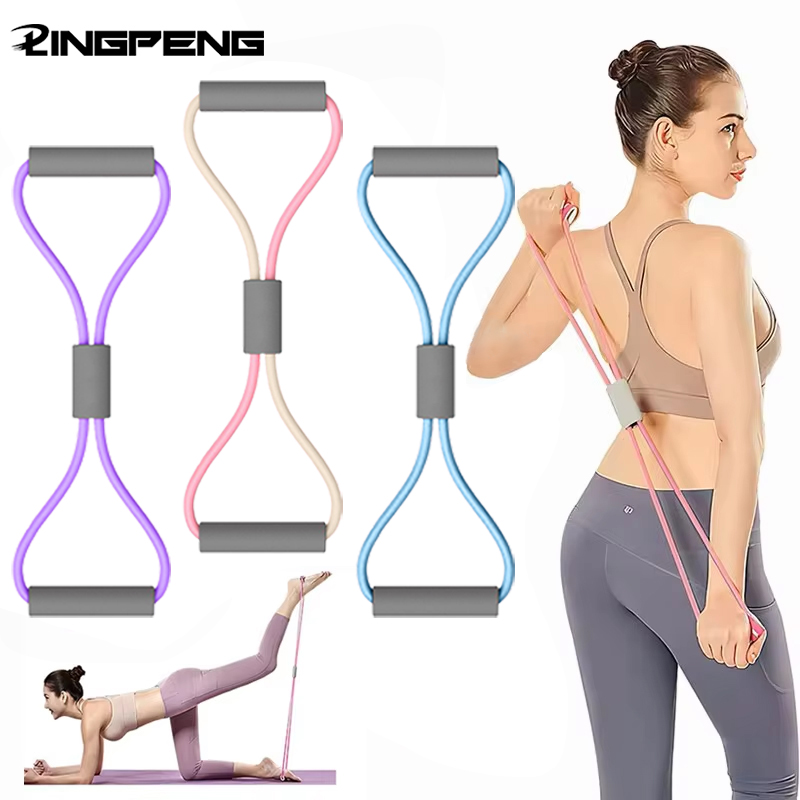 Yoga Fitness Stretching Strap - สายยางยืดออกกำลังกายแบบพกพา 1 ชิ้น อุปกรณ์ฟิตเนสสำหรับใช้ในบ้าน รูปทรงเลข 8