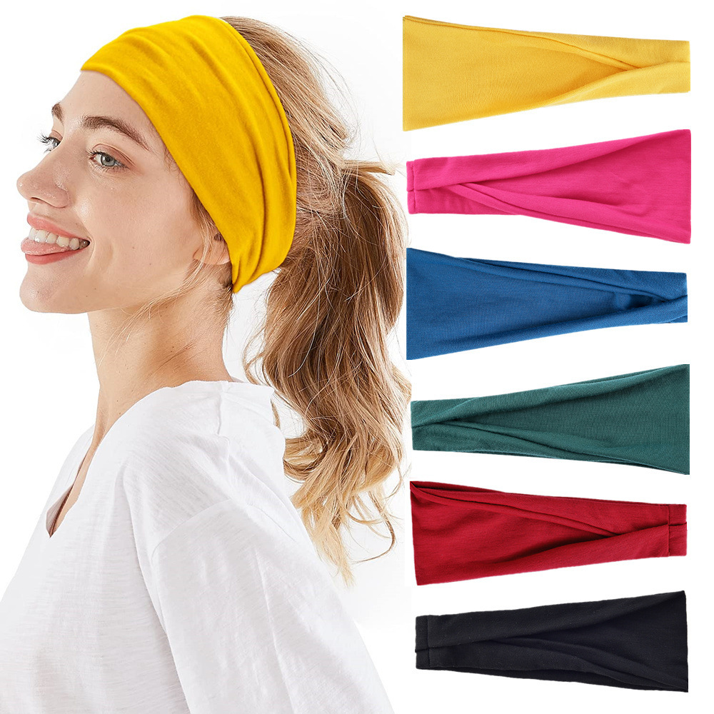 Yoga Fitness Stretching Strap - สีทึบกีฬาโยคะแถบคาดศีรษะดูดซับเหงื่อวิ่งออกกําลังกายแถบคาดศีรษะแถบยืดหยุ่นแถบคาดศีรษะ ScarfWomen แถบคาดศีรษะ Elast