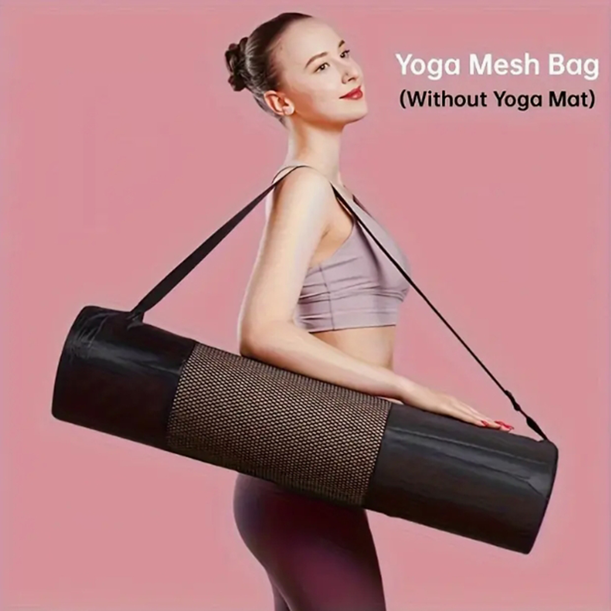 Fitness Of Yoga - กระเป๋าตาข่ายใส่เสื่อโยคะแบบระบายอากาศได้ 1 ใบ - ผ้าอ็อกซ์ฟอร์ดทนทาน สีดำ