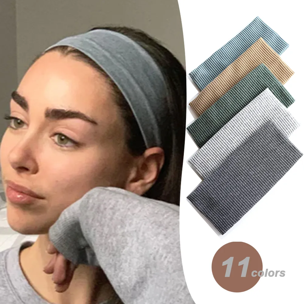 Stretch Strap Yoga - ผู้หญิงสีทึบแถบคาดศีรษะโยคะถักผมวงยืดหยุ่นผม Turban แต่งหน้าผม Hoop Vintage Headwrap