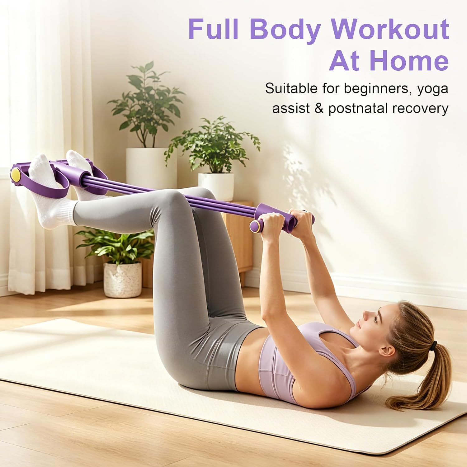 Yoga Fitness Stretching Strap - สายยางยืดออกกำลังกายแบบ 4 ท่อ พร้อมเชือกดึงแรงต้านอเนกประสงค์ สายยางยืดโยคะแบบ 6