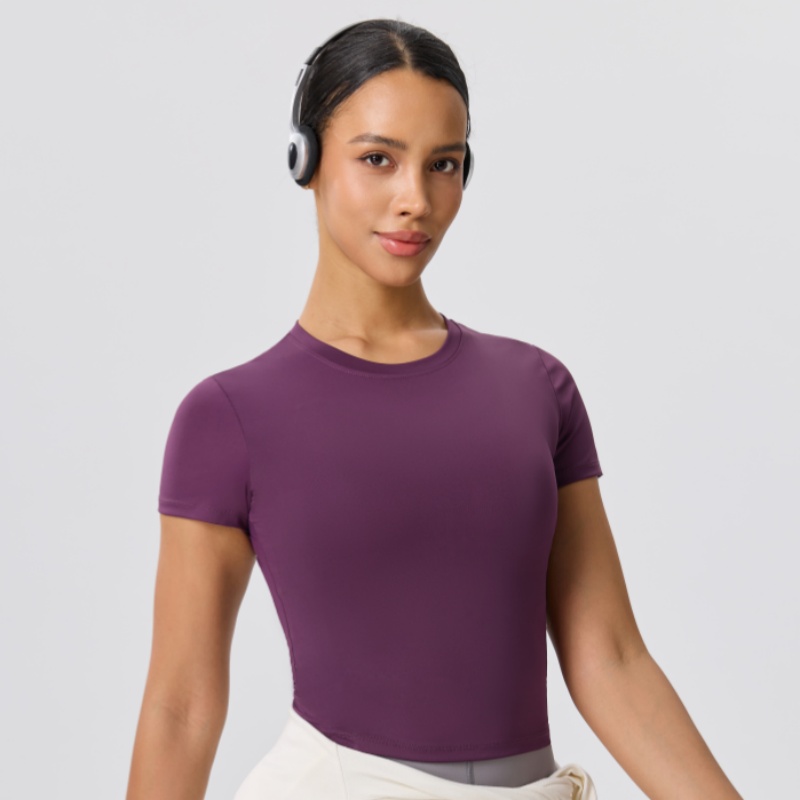 เสื้อยืดโยคะสีพื้นทรงเข้ารูปสำ - Yoga Fitness Training บทวิจารณ์และราคา