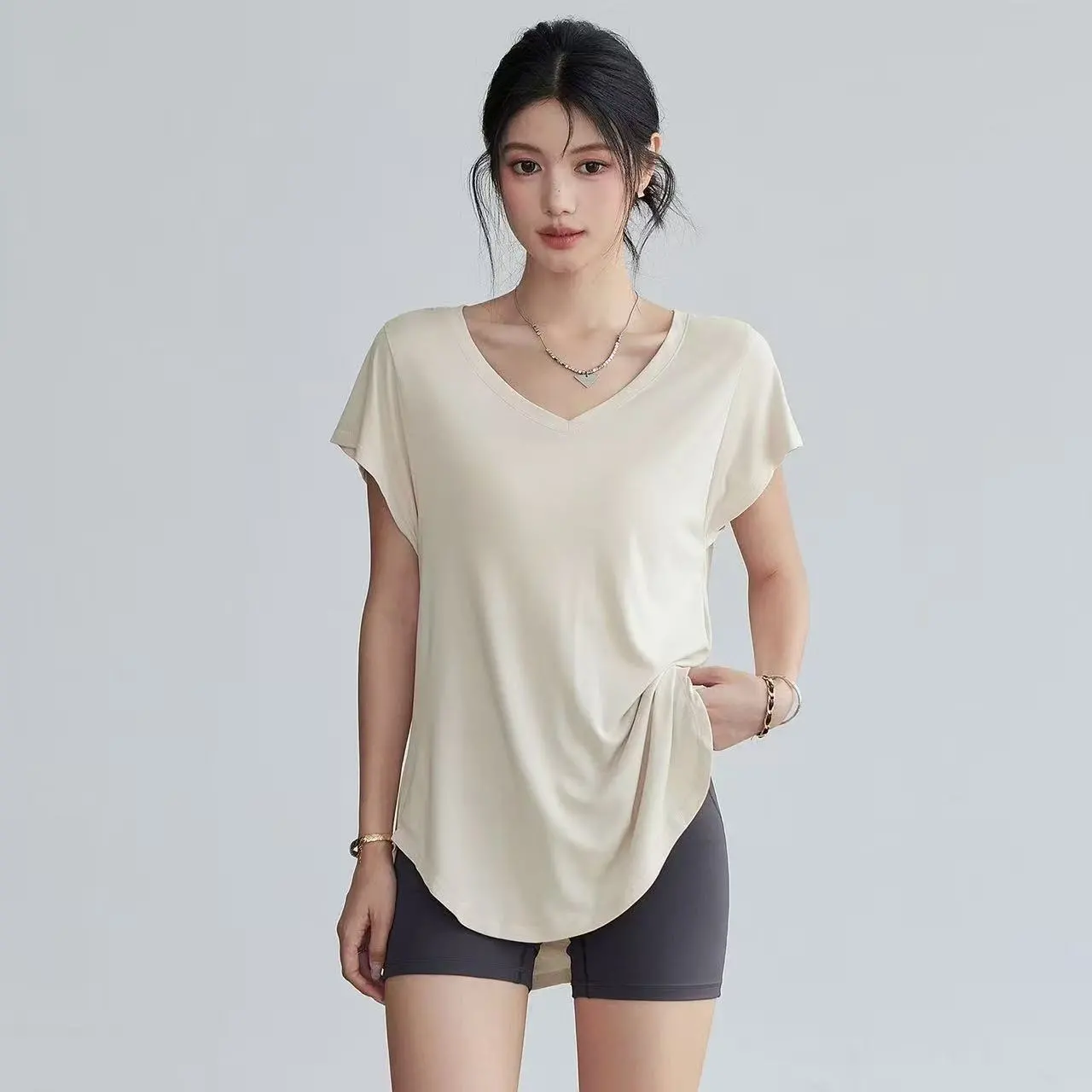 เสื้อยืดโยคะคอกลมแขนสั้นสำหรับ - Yoga Fitness Training บทวิจารณ์และราคา